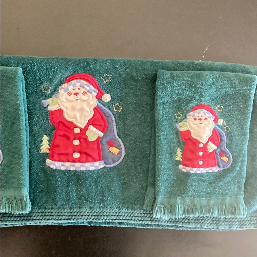 3 Pc. Embroidered Santa Bath Towel Set. - Picture 4 of 12